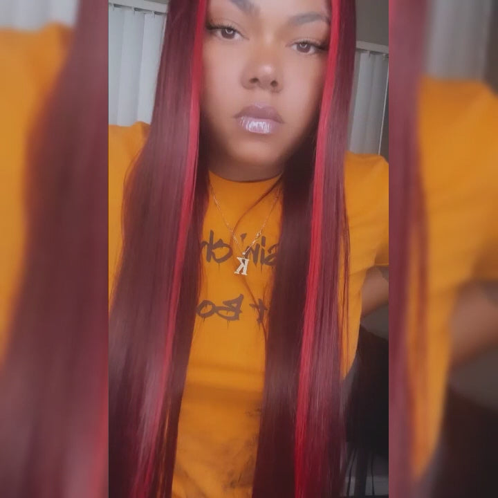 Highlight Ombre Straight Hair 99j Human Hair Wig HD Lace Font Wig Pre Plucked Natural Hairline-Daisy Hair