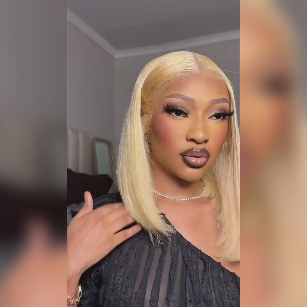 #613 Blonde 13x4 Short Bob Lace Front Wig Straight Hair Undetectable Lace Wig Pre Plucked With Baby Hair Natural Hairline Glueless Wig- Daisy Hair