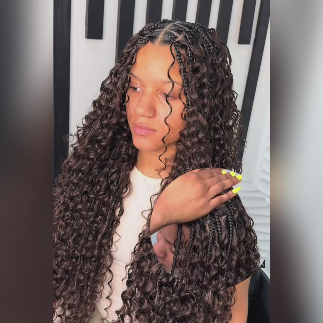 Pre Braided Wig Water Wave 13x4 Lace Front Human Hair Wigs Wear Go Boho Braided Glueless Wig Daisy Hair