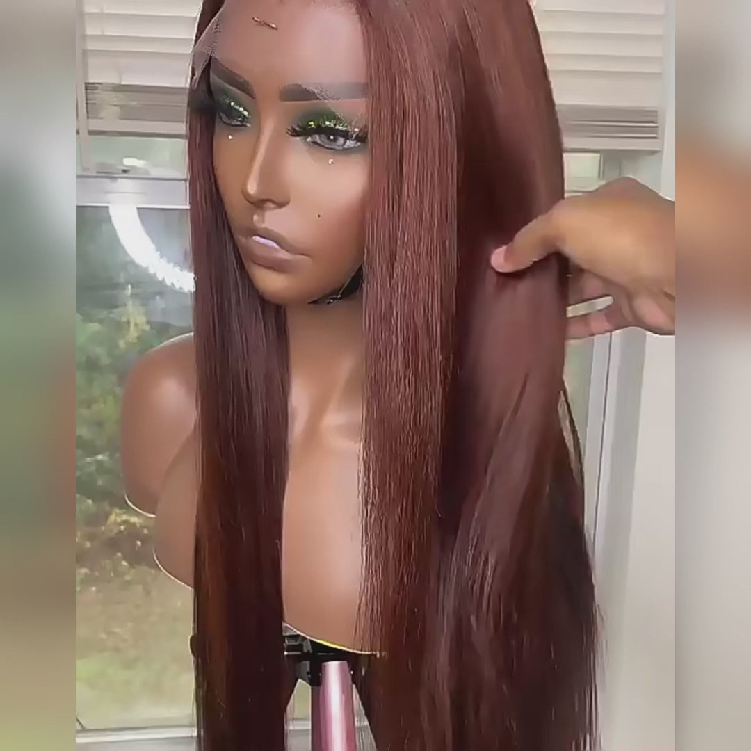 Reddish Brown 13x4/4x4 HD Transparent Lace Wig Kinky Straight Auburn Glueless Human Hair Wigs Daisy Hair