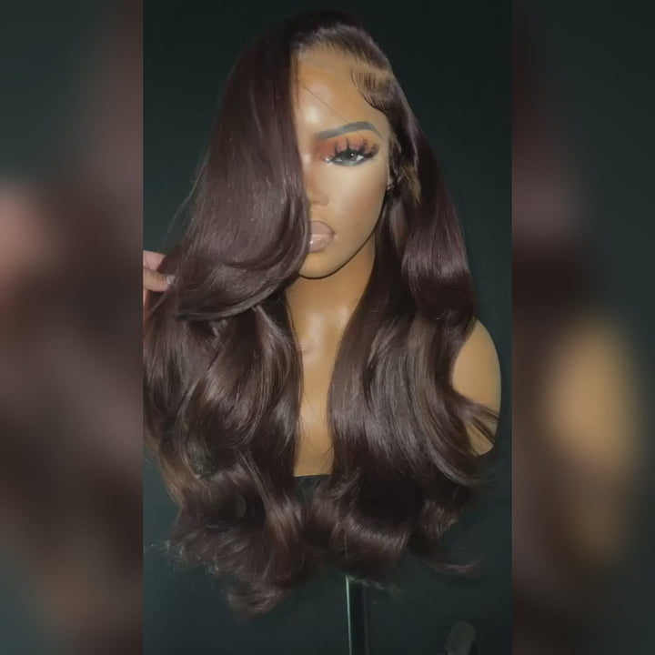 Chocolate Brown Transparent Lace Front Human Hair Wig Pre Plucked Body Wave Glueless Wig Daisy Hair