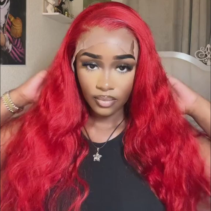 Red Body Wave HD Lace Front Wig Colored Glueless Pre Plucked Nature Hairline Human Hair Wigs Daisy Hair