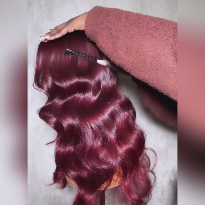 Burgundy Body Wave HD Lace Front Wig 99j Colored Glueless Pre Plucked Nature Hairline Human Hair Wigs- Daisy Hair