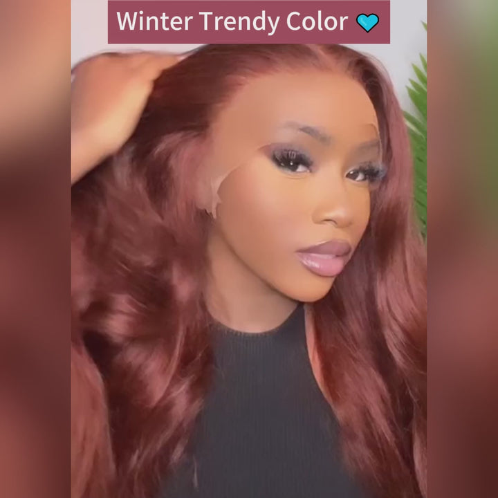 13x4 Reddish Brown HD Lace Front Human Hair Wigs Auburn Body Wave Transparent Lace Wig - Daisy Hair