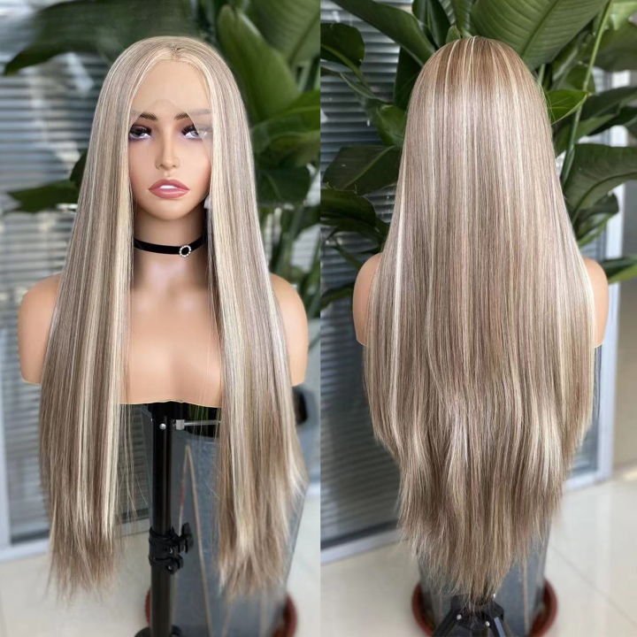 Straight Balayage HD Lace Front Wig Ash Blonde Colored Human Hair Wigs With Highlights Daisy Hair