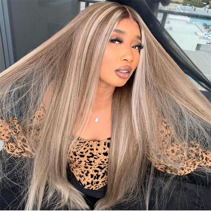 Straight Balayage HD Lace Front Wig Ash Blonde Colored Human Hair Wigs With Highlights Daisy Hair