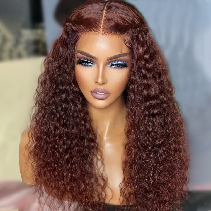 Reddish Brown Spanish Curly 13x4 HD Lace Front Wig Colored HD Transparent Lace Curly Human Hair Wigs Daisy Hair