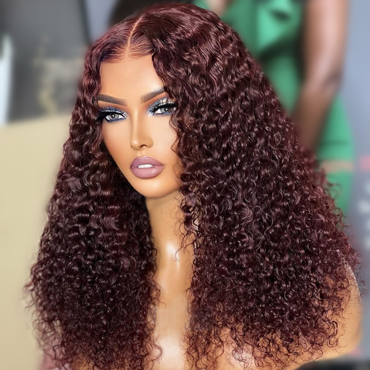 Spanish Curly Colored Wigs Burgundy 13x4 HD Lace Wig Transparent Human Hair Wigs Pre plucked Hairline-Daisy Hair