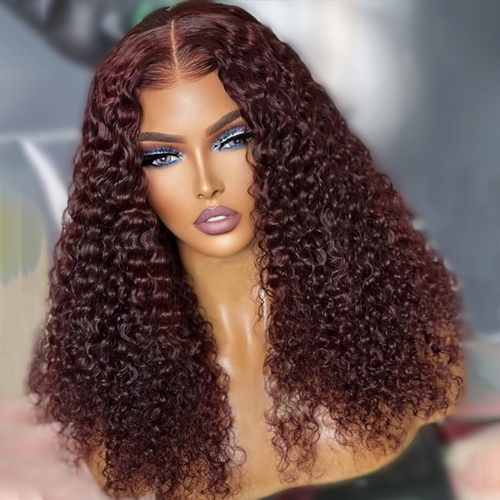 Spanish Curly Colored Wigs Burgundy 13x4 HD Lace Wig Transparent Human Hair Wigs Pre plucked Hairline-Daisy Hair